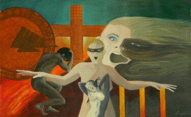 Painting titled "THE CRY" by Sorin Niculae Lazar, Original Artwork, Oil Mounted on Cardboard