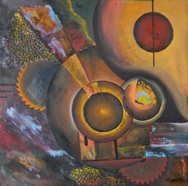 Painting titled "Wheel 1" by Sorin Niculae Lazar, Original Artwork, Oil Mounted on Wood Stretcher frame