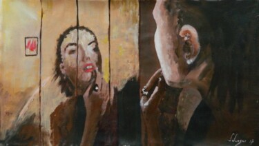 Painting titled "girl-in-the-mirror" by Sorin Niculae Lazar, Original Artwork, Oil
