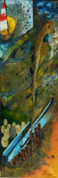 Painting titled "The gondola ghost" by Sorin Niculae Lazar, Original Artwork, Oil Mounted on Wood Stretcher frame