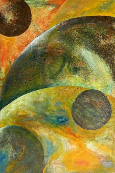 Painting titled "The game of planets" by Sorin Niculae Lazar, Original Artwork, Oil Mounted on Wood Stretcher frame