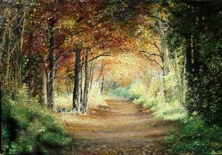 Painting titled "Tunnel in Wood" by Sorinapostolescu, Original Artwork, Oil