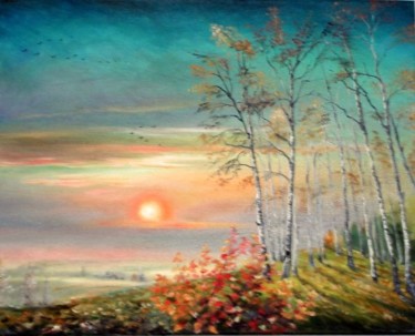 Картина под названием "Autumn Sunrise" - Sorinapostolescu, Подлинное произведение искусства, Масло