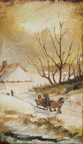 Pittura intitolato "Walking in snow" da Sorinapostolescu, Opera d'arte originale, Olio