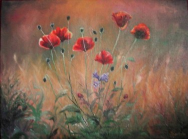 Painting titled "Poppies" by Sorinapostolescu, Original Artwork, Oil