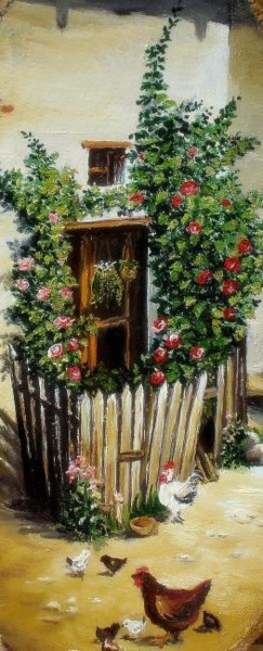 Painting titled "Grandmother's House" by Sorinapostolescu, Original Artwork, Oil