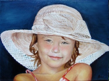 Painting titled "Little girl with hat" by Sorinapostolescu, Original Artwork, Oil