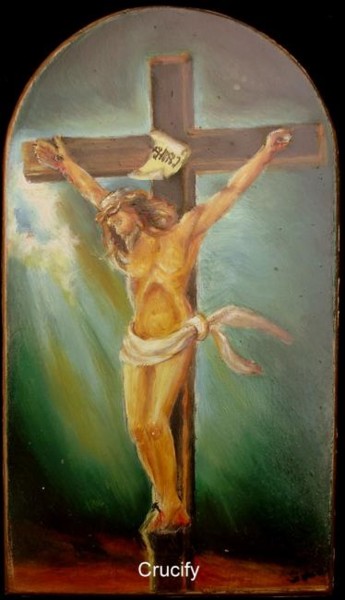 Painting titled "Crucifixion" by Sorinapostolescu, Original Artwork, Oil