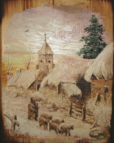 Pittura intitolato "Winter Landscape in…" da Sorinapostolescu, Opera d'arte originale, Olio