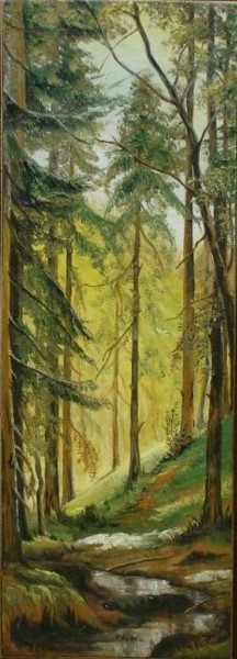 Painting titled "Spring in Azuga" by Sorinapostolescu, Original Artwork, Oil