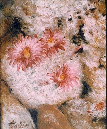 Painting titled "Cactus Flowers" by Sorinapostolescu, Original Artwork, Oil