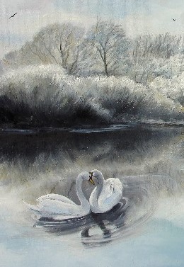 Painting titled "Swans / Cygnes" by Sorinapostolescu, Original Artwork, Oil