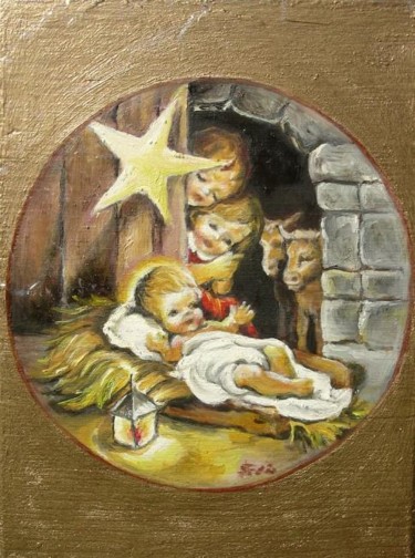 Malerei mit dem Titel "Nativity - Miniature" von Sorinapostolescu, Original-Kunstwerk, Öl