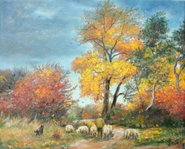 Peinture intitulée "Avec les moutons au…" par Sorinapostolescu, Œuvre d'art originale, Huile