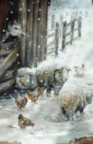 Painting titled "At the farm / À la…" by Sorinapostolescu, Original Artwork, Oil