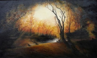 Painting titled "Winter Night / Nuit…" by Sorinapostolescu, Original Artwork, Oil