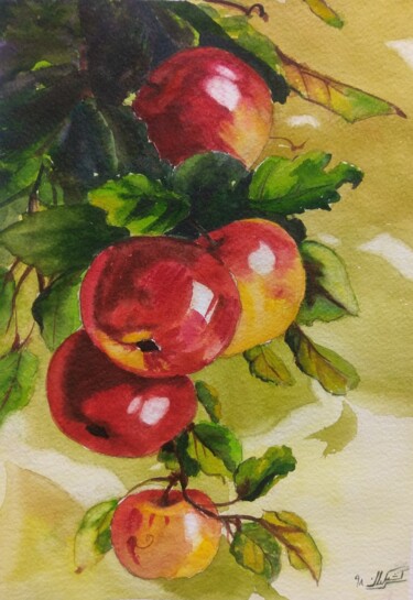 Painting titled "Apple Tree" by Sosar, Original Artwork, Watercolor