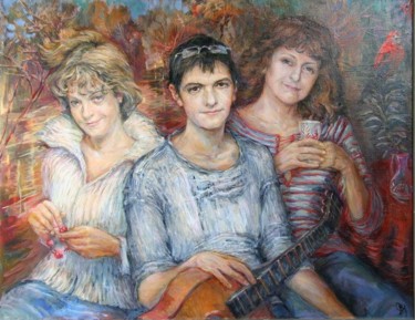 Картина под названием "Портрет с гитарой" - Irina Sosnyakova, Подлинное произведение искусства
