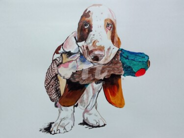 Painting titled "Bassethound dog" by Sosokumsiashvili, Original Artwork, Acrylic