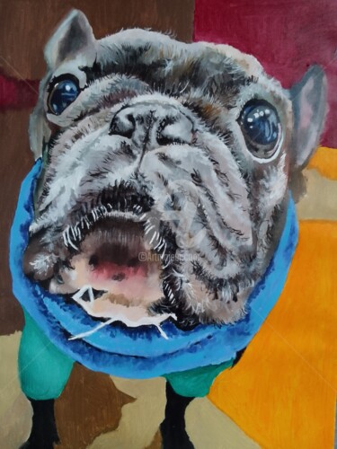 Schilderij getiteld "Bulldog" door Sosokumsiashvili, Origineel Kunstwerk, Acryl