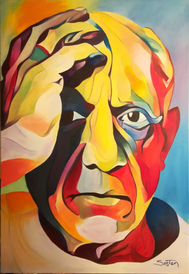 Portrait de PABLO PICASSO Peinture intitulée "Portrait de PABLO P…" par Patrick Morceau (SOSTEN), Œuvre d'art originale, Huile