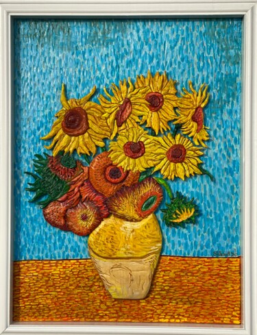 Painting titled "I GIRASOLI" by Soterus, Original Artwork, Pigments Mounted on Wood Panel