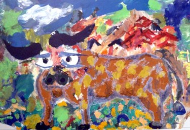 Painting titled "La Vache triste" by Soti, Original Artwork