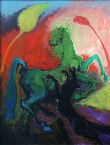 Painting titled "Battle of wolf and…" by Vladimir Bašić Šoto, Original Artwork, Oil