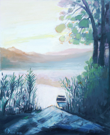 Painting titled "River in the haze" by Vladimir Bašić Šoto, Original Artwork, Oil