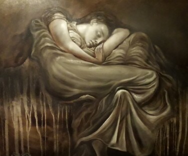 Pittura intitolato "Elle dort..." da Philippe Sottile, Opera d'arte originale, Olio Montato su Telaio per barella in legno