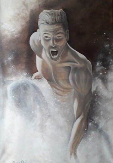 Painting titled "La rage" by Philippe Sottile, Original Artwork, Oil Mounted on Wood Stretcher frame