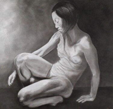 Pintura titulada "La danseuse de butô" por Philippe Sottile, Obra de arte original, Carbón Montado en Bastidor de camilla de…