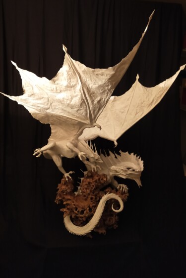 Escultura intitulada "Le combat de dragons" por Philippe Sottile, Obras de arte originais, Papel machê