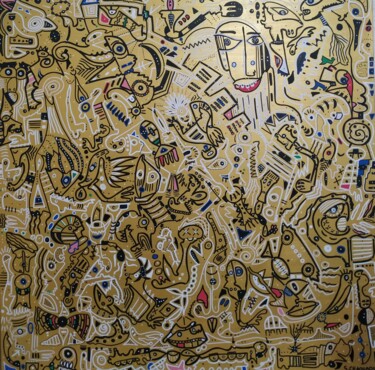 Pintura intitulada "Le monde doré" por Soufart, Obras de arte originais, Acrílico
