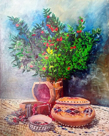 Painting titled "Qaqa fel warka ( Na…" by Nacer Souici, Original Artwork, Oil