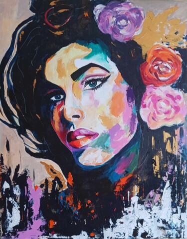 Painting titled "Amy" by Souli, Original Artwork, Acrylic Mounted on Wood Stretcher frame