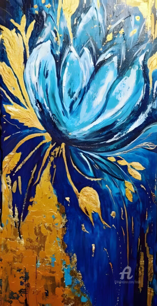 Painting titled "Flower Blues" by Souli, Original Artwork, Acrylic