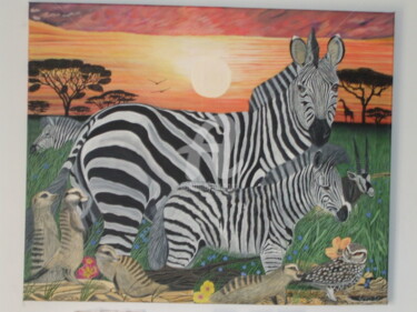 Painting titled "Zebras no Serengueti" by Luis, Original Artwork, Acrylic