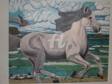Pintura intitulada "Cavalo na praia" por Luis, Obras de arte originais, Acrílico