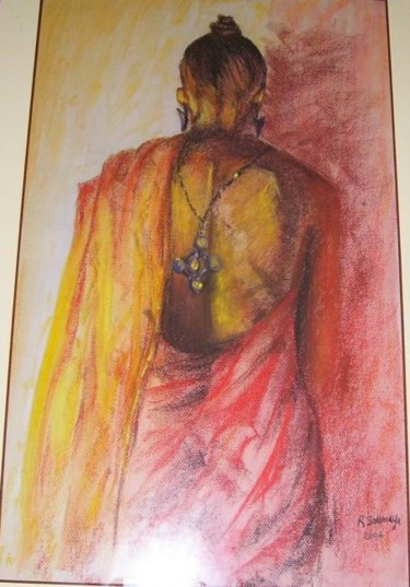 Картина под названием "Femme de dos" - Soumaya Rachidi, Подлинное произведение искусства, Масло