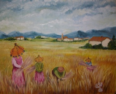 Painting titled "Les Paysans" by Soumicha Bachiri, Original Artwork