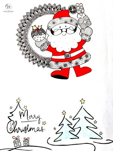 Rysunek zatytułowany „Handmade Christmas…” autorstwa Soumyarani Guda, Oryginalna praca, Atrament Zamontowany na Drewniana ra…