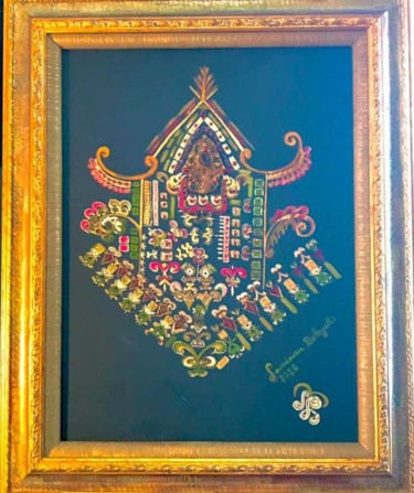 Schilderij getiteld "Lustre oriental" door Soundousse Belayachi, Origineel Kunstwerk, Olie Gemonteerd op Houten paneel