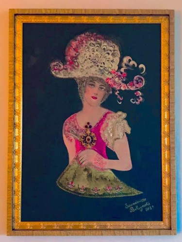 Painting titled "La femme au châpeau…" by Soundousse Belayachi, Original Artwork, Oil Mounted on Wood Panel