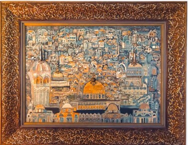 Ζωγραφική με τίτλο "Al-Qods  / Jérusale…" από Soundousse Belayachi, Αυθεντικά έργα τέχνης, Λάδι Τοποθετήθηκε στο Ξύλινο πάνελ
