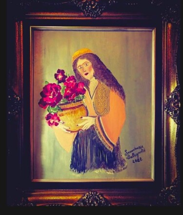 Schilderij getiteld "Femme marocaine fle…" door Soundousse Belayachi, Origineel Kunstwerk, Olie