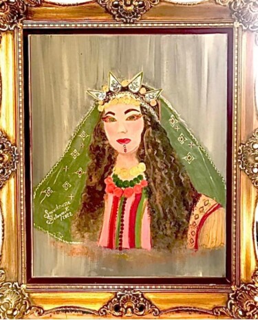 Schilderij getiteld "Femme amazighe du s…" door Soundousse Belayachi, Origineel Kunstwerk, Olie Gemonteerd op Houten paneel