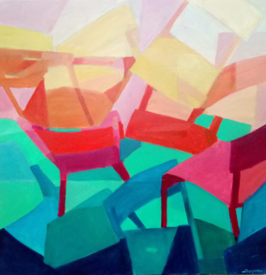 Painting titled "chaises en folie" by Bernard Soupre, Original Artwork, Oil