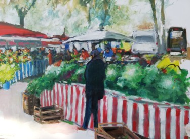 Painting titled "Scène de marché Sai…" by Bernard Soupre, Original Artwork, Oil