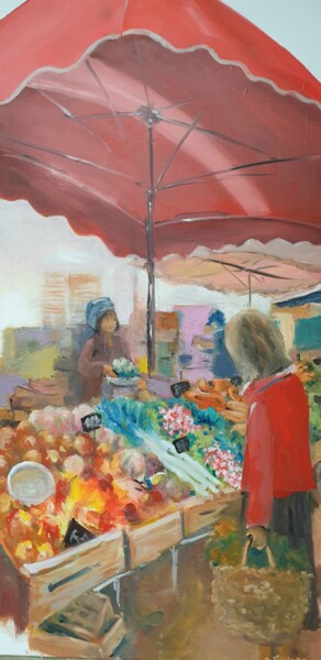 Painting titled "Marché fruits et lé…" by Bernard Soupre, Original Artwork, Oil